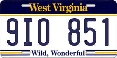 WV license plate 9IO851