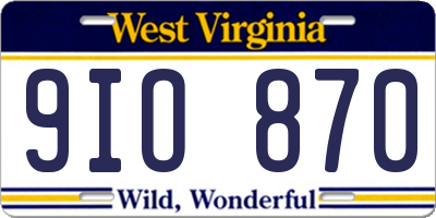 WV license plate 9IO870