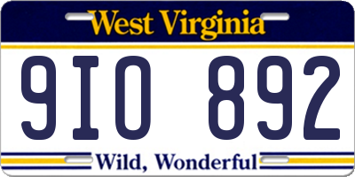 WV license plate 9IO892