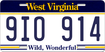 WV license plate 9IO914
