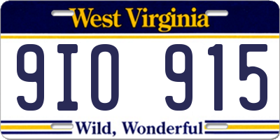 WV license plate 9IO915
