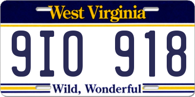 WV license plate 9IO918