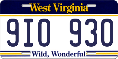 WV license plate 9IO930
