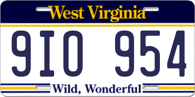 WV license plate 9IO954