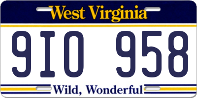 WV license plate 9IO958