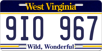 WV license plate 9IO967