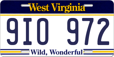 WV license plate 9IO972