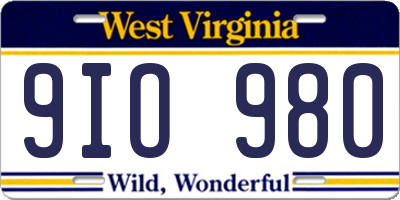 WV license plate 9IO980