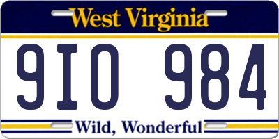WV license plate 9IO984