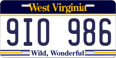 WV license plate 9IO986