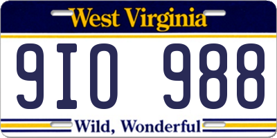 WV license plate 9IO988