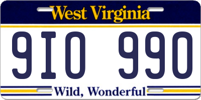 WV license plate 9IO990