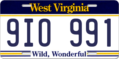 WV license plate 9IO991
