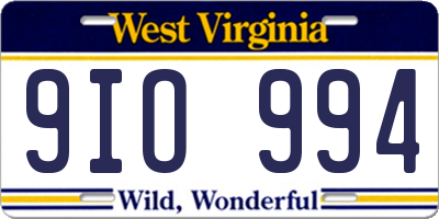 WV license plate 9IO994