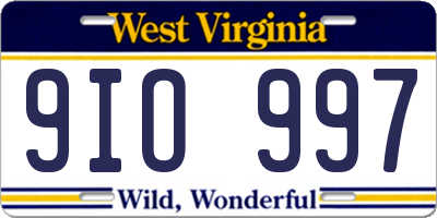 WV license plate 9IO997