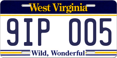 WV license plate 9IP005