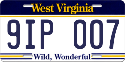 WV license plate 9IP007
