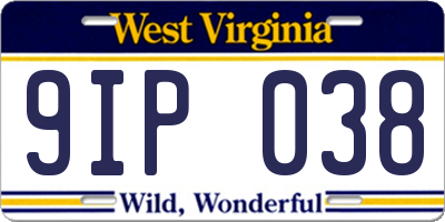 WV license plate 9IP038