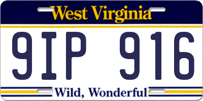 WV license plate 9IP916