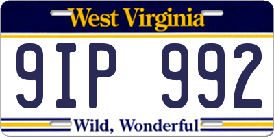 WV license plate 9IP992