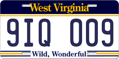 WV license plate 9IQ009