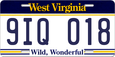WV license plate 9IQ018