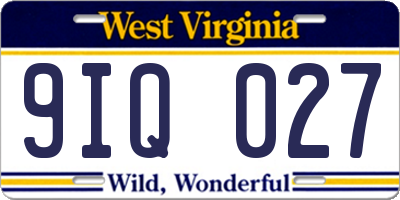 WV license plate 9IQ027