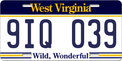 WV license plate 9IQ039