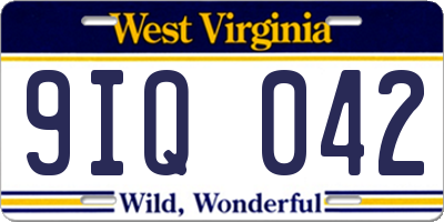 WV license plate 9IQ042