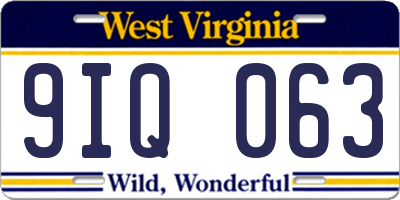 WV license plate 9IQ063