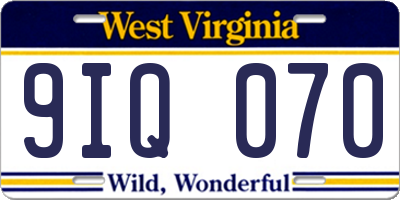 WV license plate 9IQ070