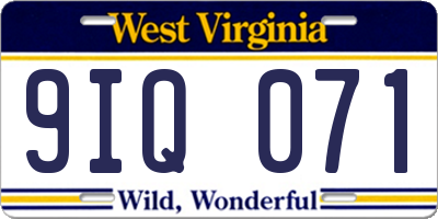 WV license plate 9IQ071