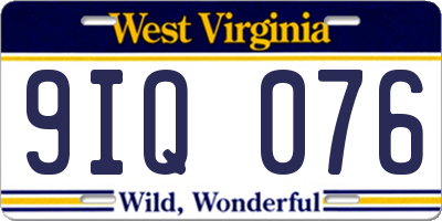WV license plate 9IQ076