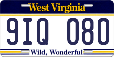 WV license plate 9IQ080