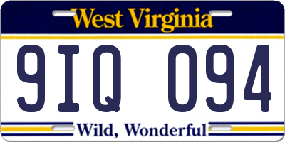 WV license plate 9IQ094