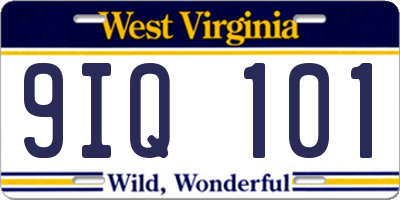 WV license plate 9IQ101