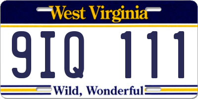 WV license plate 9IQ111