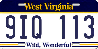 WV license plate 9IQ113