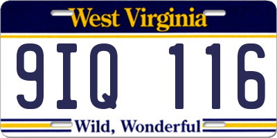 WV license plate 9IQ116