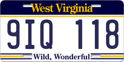 WV license plate 9IQ118