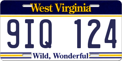 WV license plate 9IQ124