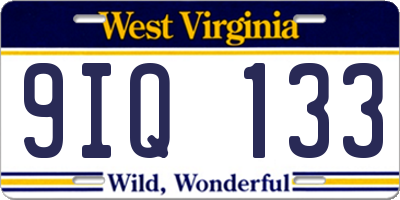 WV license plate 9IQ133