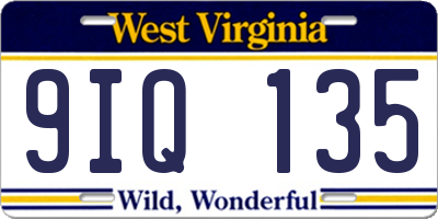 WV license plate 9IQ135