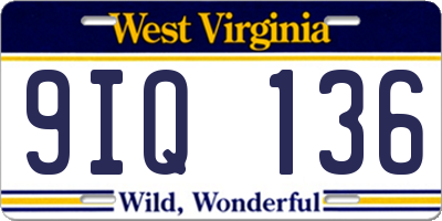 WV license plate 9IQ136