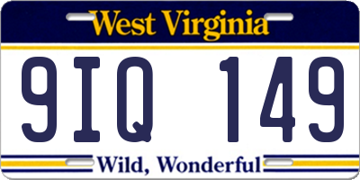 WV license plate 9IQ149
