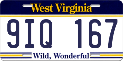 WV license plate 9IQ167