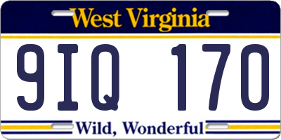 WV license plate 9IQ170