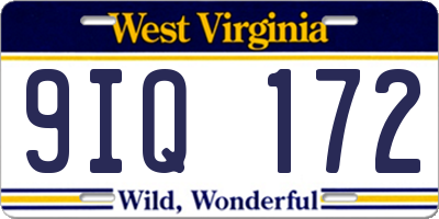 WV license plate 9IQ172