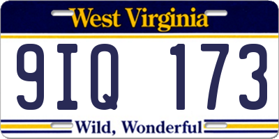 WV license plate 9IQ173