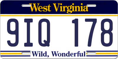WV license plate 9IQ178